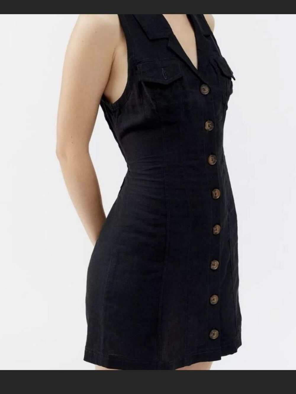 BDG Black Sleeveless Button-Front Mini Dress